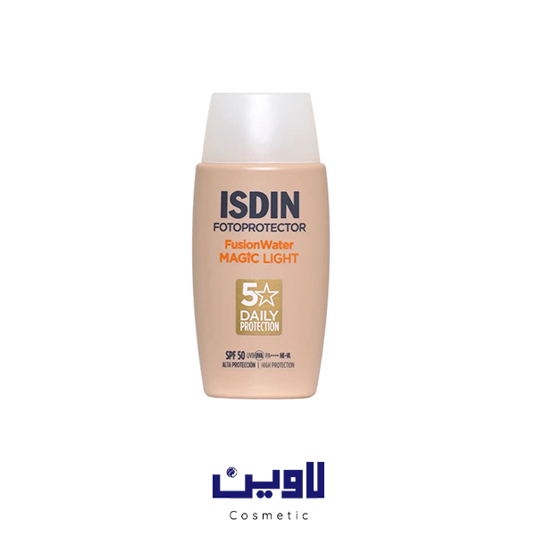 فلوئید ضد آفتاب رنگی مجیک فیوژن واتر ایزدین رنگ لایت spf50 حجم 50 میل  اصل 